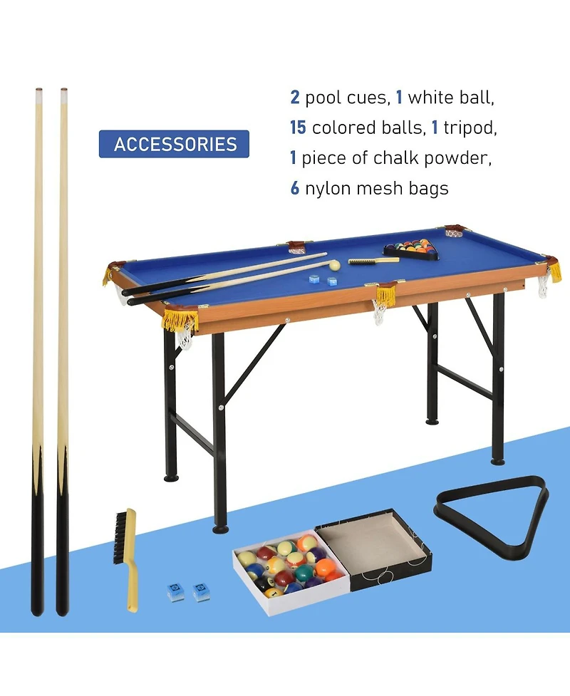 Rbied 55" Foldable Portable Billiards Pool Table for Kids and Adults, Blue Mdf Game Table with Cues, Balls, Rack and Chalk for Family Game Room