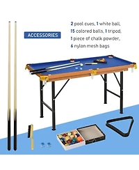 Rbied 55" Foldable Portable Billiards Pool Table for Kids and Adults, Blue Mdf Game Table with Cues, Balls, Rack and Chalk for Family Game Room