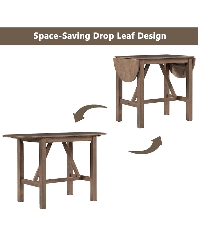 Boyel Living 3-Piece Wood Counter Height Drop Leaf Dining Table Set with 2 Upholstered Dining Chairs for Small Place