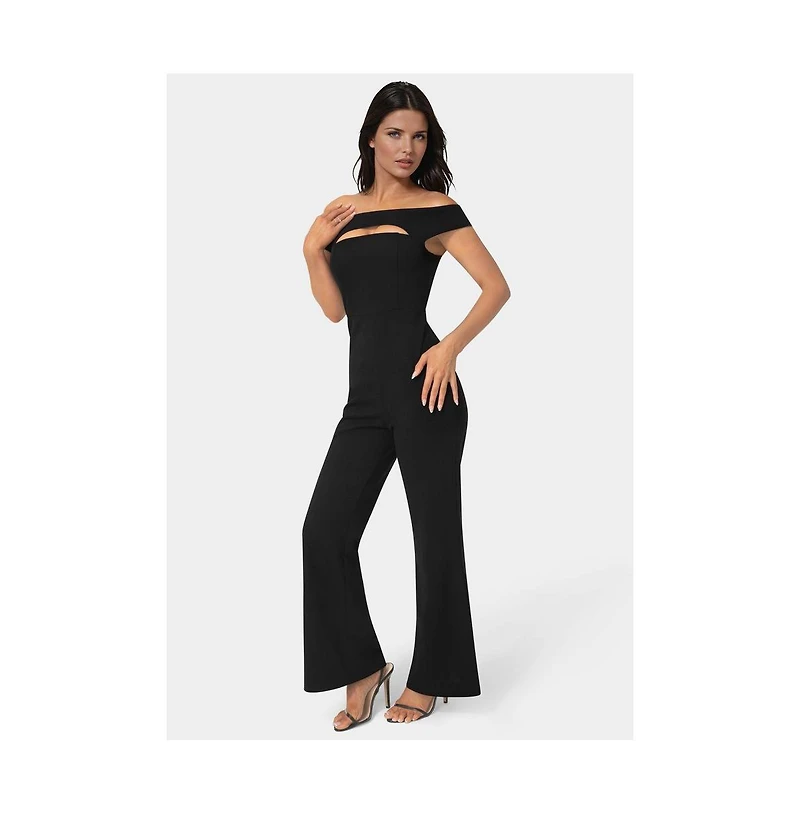 Bebe Women's Off the Shoulder Cut Out Wide Leg Jumpsuit