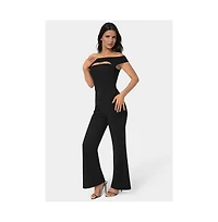 Bebe Women's Off the Shoulder Cut Out Wide Leg Jumpsuit