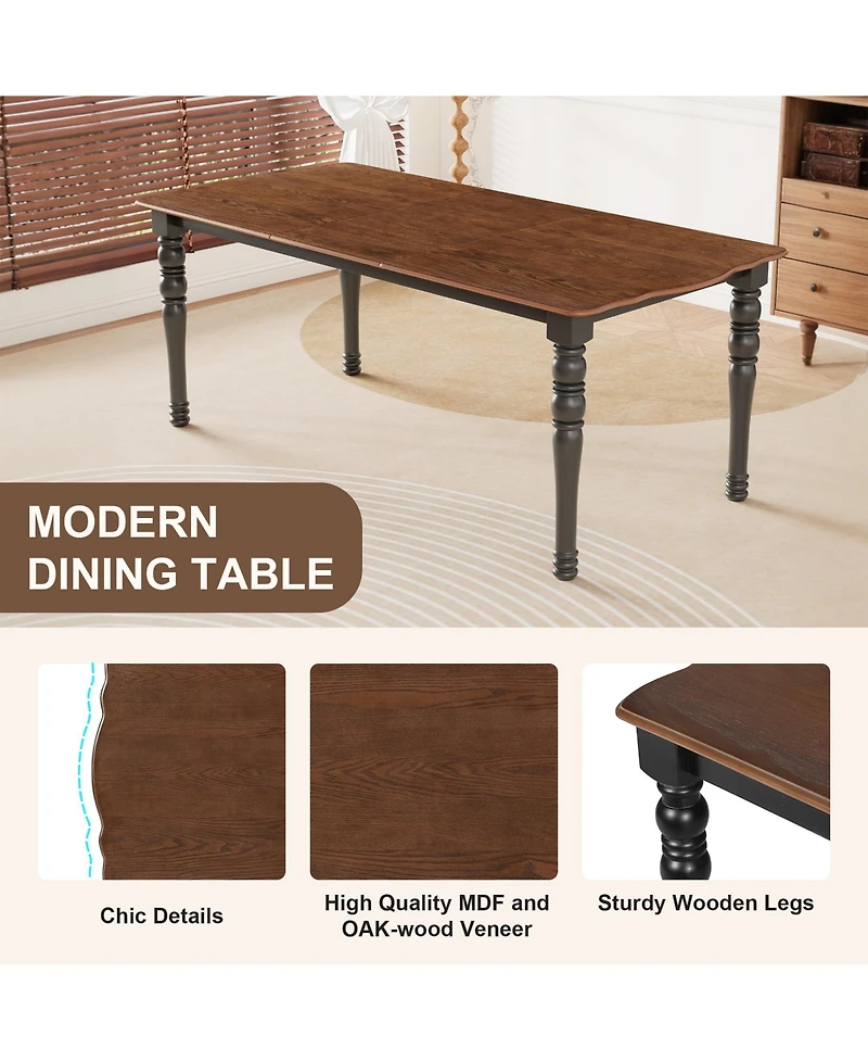 sumyeg 7-Piece Extendable Dining Set with 60-78 Inch Wood Table 6 Upholstered Chairs and Removable Leaf