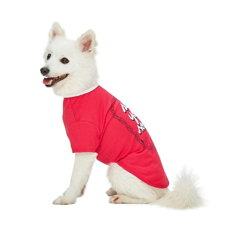 Dogs & Cats Co. Striped Henley Dog Tee with Chest Pocket Red and White 20"