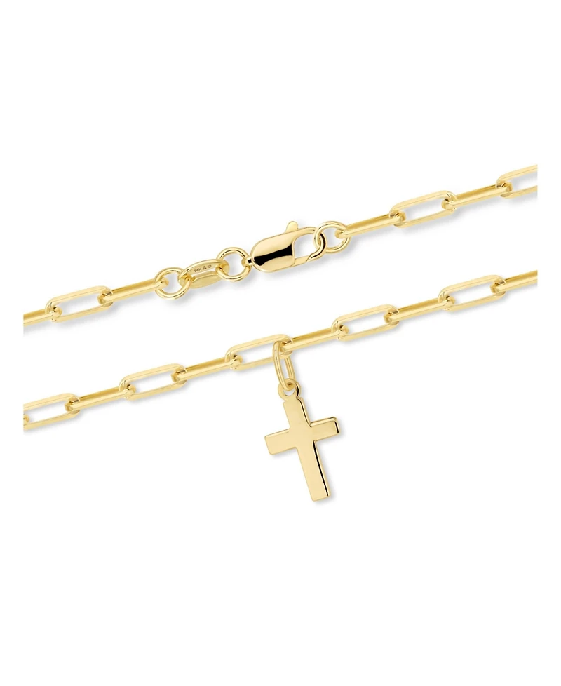 Devata Cross Charm with Paperclip Chain Bracelet in 14K Gold, 7.5 in, approx. 2.8 grams.