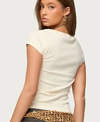 Edikted Women's Oliana Ribbed Boat Neck T Shirt