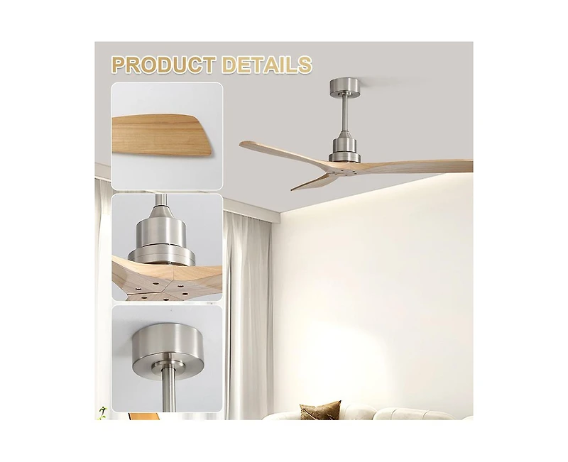 Sofucor 52-inch Modern Sand Nickel 3-Blade Light Ceiling Fan with Remote Control and Supporting Mobile Device Connection