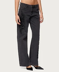 Edikted Women's Rossa Beaded Low Rise Baggy Jeans