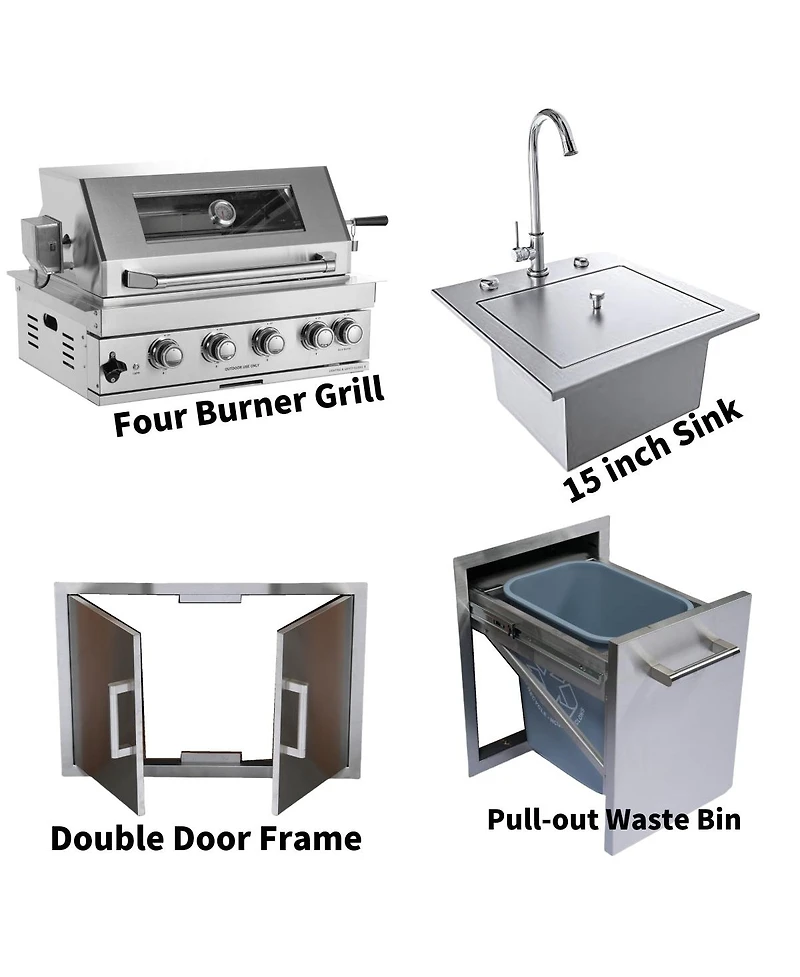 Mondawe 32" Built-In Gas Grill Outdoor Kitchen with Infrared Burner, Sink & Storage