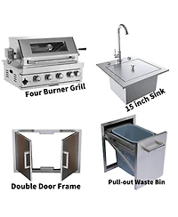 Mondawe 32" Built-In Gas Grill Outdoor Kitchen with Infrared Burner, Sink & Storage