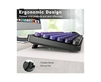 Risokeys + 2.4GHz Wireless, Quiet, Slim, Round Keys, Cute Design, Black Purple + Keyboard & Mouse Combo