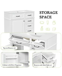 Casainc Bathroom Vanity with Ceramic Sink Solid Wood Frame and Flip Drawer