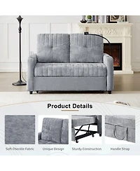 Maison Boucle 53.9" Chenille Pull-Out Sleeper Sofa with Adjustable Backrest, Usb Ports, Cup Holders & Side Storage
