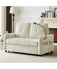 Maison Boucle 53.9" Chenille Pull-Out Sleeper Sofa with Adjustable Backrest, Usb Ports, Cup Holders & Side Storage