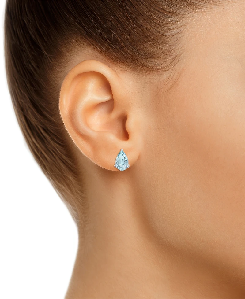 Macy's Black Onyx Stud Earrings 14k White Gold (Also Aquamarine & Morganite)