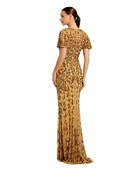 Mac Duggal Women's Embellished High Neck Flutter Sleeve Gown