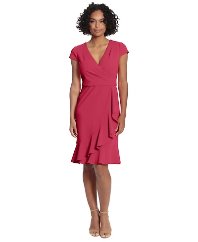 London Times Women's Faux-Wrap Ruffle-Trim Dress