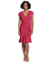 London Times Women's Faux-Wrap Ruffle-Trim Dress