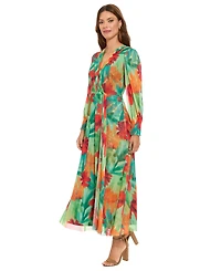 London Times Women's Shirred Surplice Bishop-Sleeve Maxi Dress