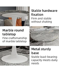 Streamdale Furniture 27.6" White Mid-Century Modern Dining Table with Round Marble Top