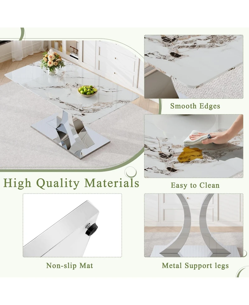 Streamdale Furniture Streamdale Transformable Stainless Steel Dining Table - White Glass Top, 63"x35