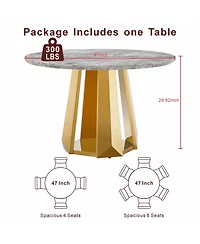 Streamdale Furniture 47" Round Marble Dining Table with Stainless Steel Base (Gold/Gray)