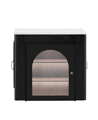 Streamdale Furniture Extendable Dining Table with 3 Leaves & Rolling Island (Black/Marble White)