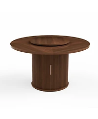 Streamdale Furniture 55" Round Dining Table for Six with Storage & Rotating Tray (Walnut)