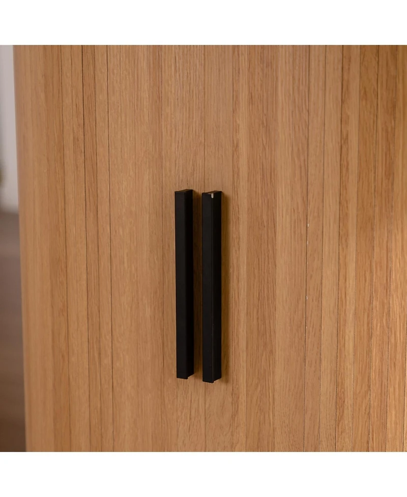 Streamdale Furniture 59 Inch Oval Dining Table for 4-6 with 2-Layer Storage Shelf and Wood Slide Door