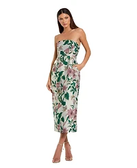 Mac Duggal Women's Floral Brocade Strapless Fitted Midi Dress