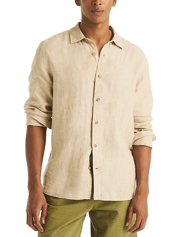 Nautica Men's Classic-Fit Long-Sleeve Button-Up Solid Linen Shirt