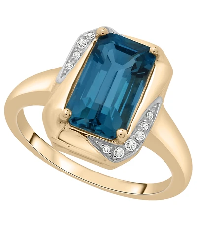 Macy's London Blue Topaz (2-3/8 ct. t.w.) and Diamond (1/20 ct. t.w.) Octagon Ring in 14k Gold Over Sterling Silver
