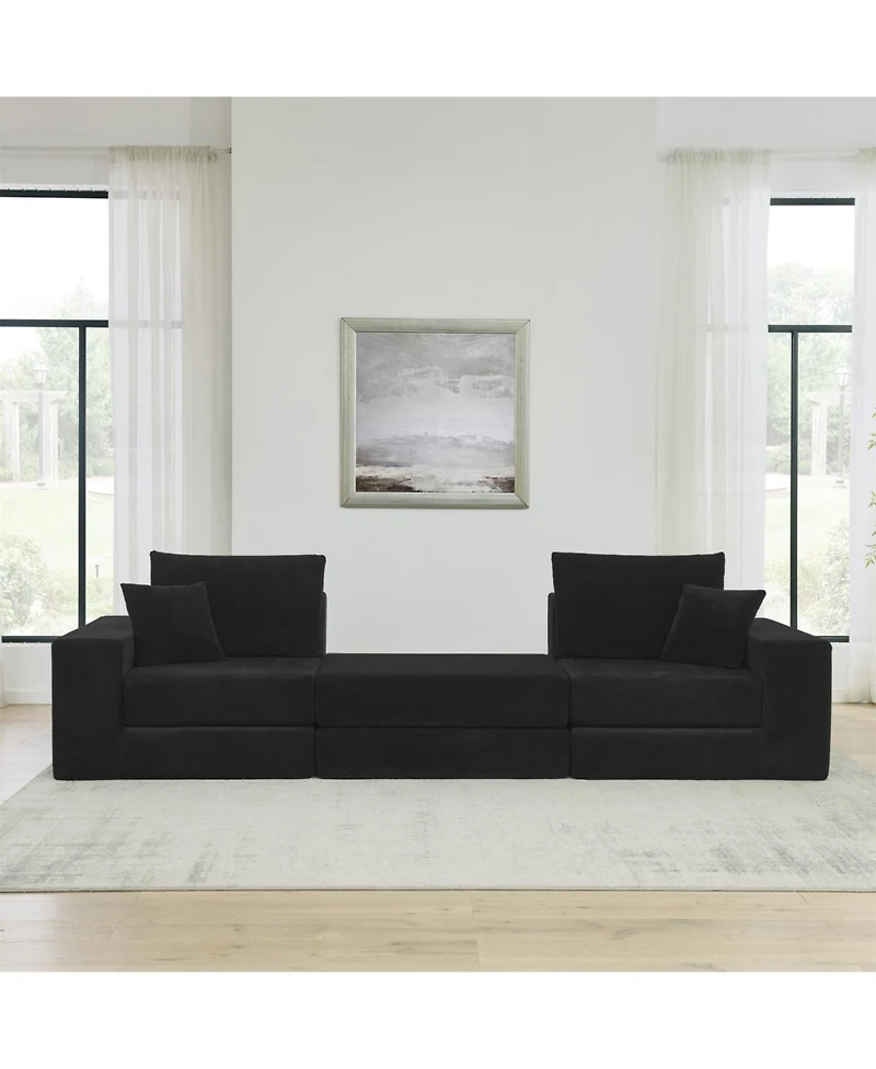 Streamdale Furniture Modular Cloud Sectional Couch, Modern L-Shaped Sofa with Ottoman, Black