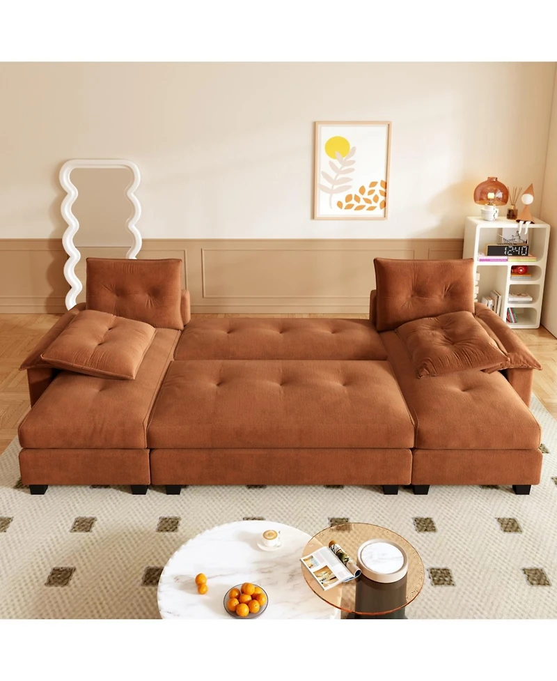 Streamdale 104.7" U-Shaped Sleeper Sofa with Pull Out Bed, Convertible Couch Bed, Orange