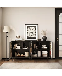 Streamdale Furniture Streamdale 60.3" 4-Door Buffet Cabinet, Glazed Art Storage, Retro Console Table