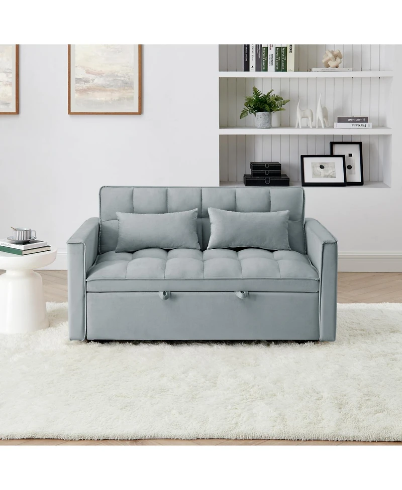 Streamdale 54.33" Foldable Sofa Bed - Modern Velvet Pull-Out Couch (Light Gray)