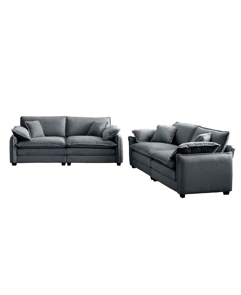 Streamdale Furniture Modern Grey Corduroy Two-Piece 2-Seater Sofa Set
