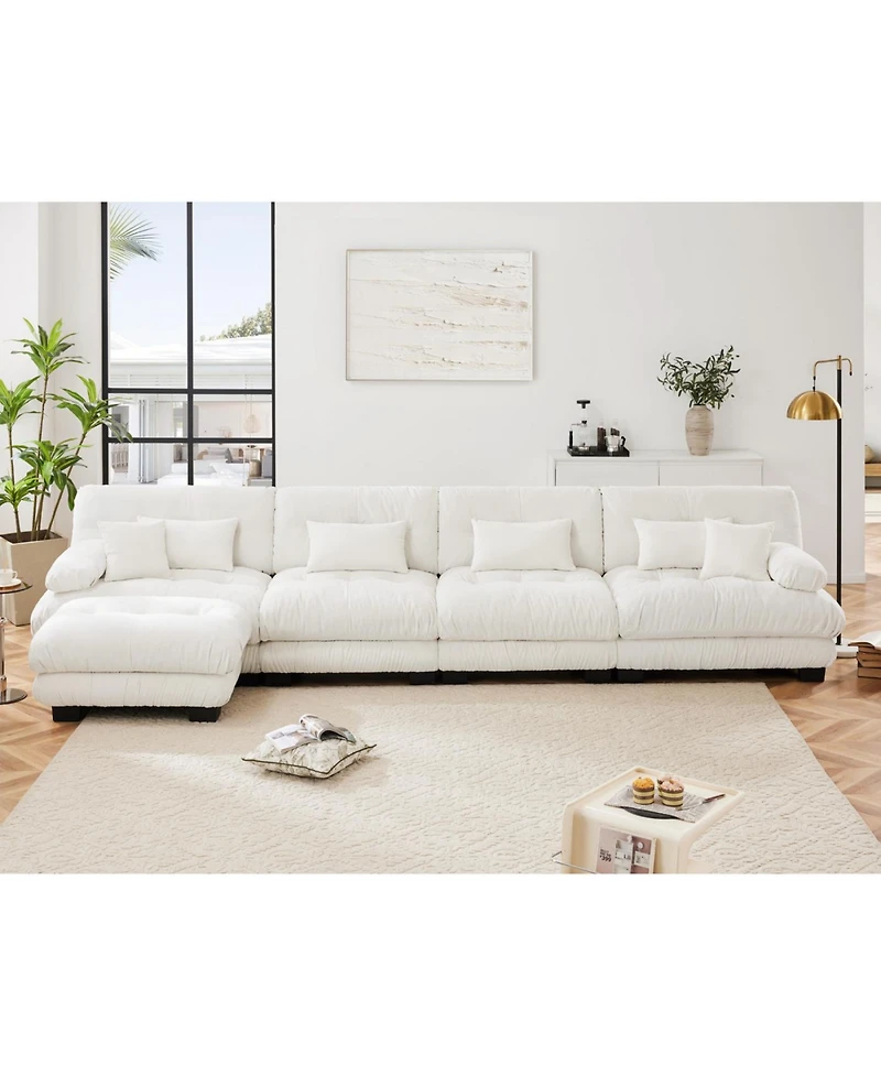 Streamdale Furniture Streamdale Free Combination Modular Sectional Sofa, 4-Seater Comfy Cloud Couch, Chenille White