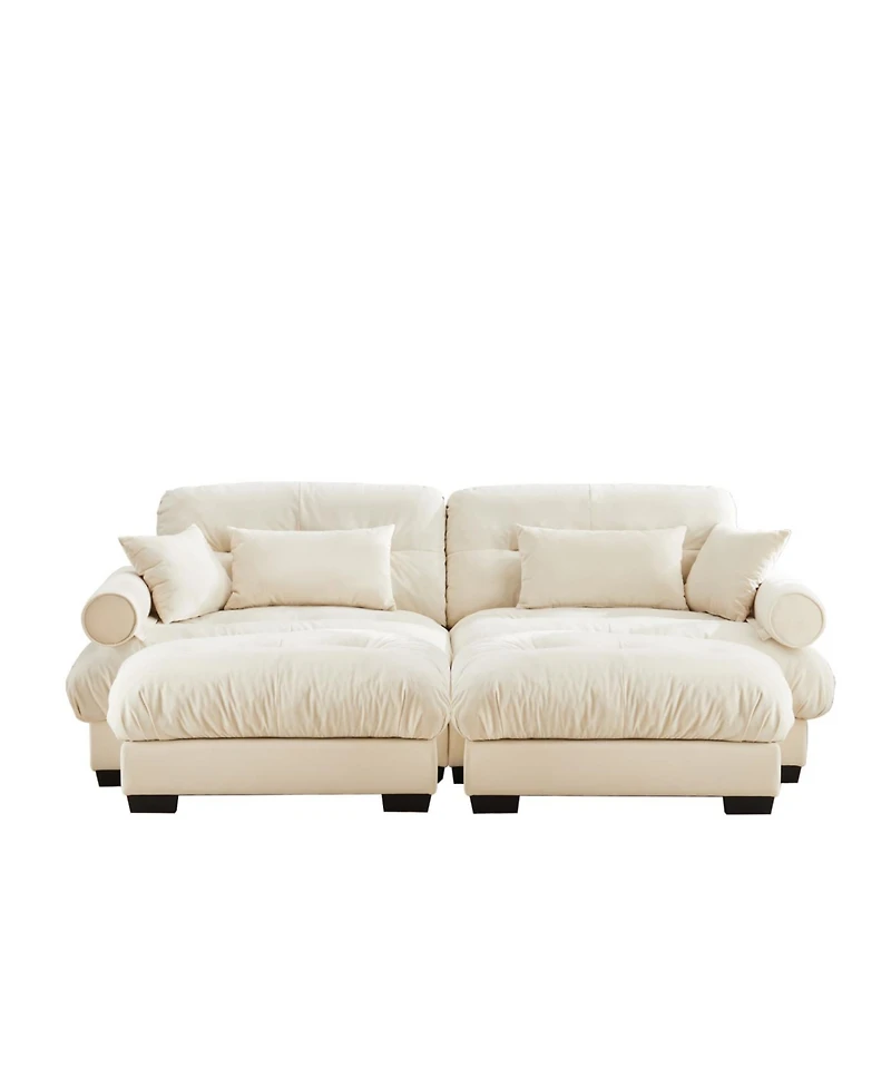 Streamdale Furniture Oversized Modern Velvet Two-Seater Sofa with Ottoman, Cream