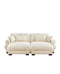 Streamdale Furniture Oversized Modern Velvet Two-Seater Sofa with Ottoman, Cream