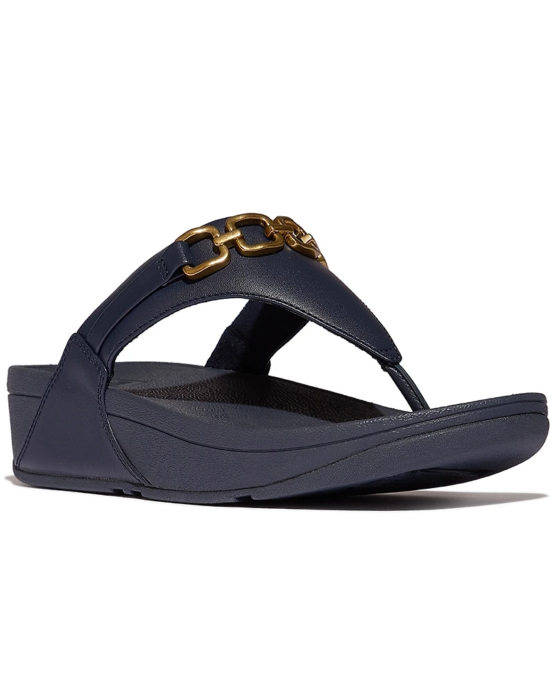 FitFlop Women's Lulu Square-Chain Leather Toe-Post Wedge Sandals