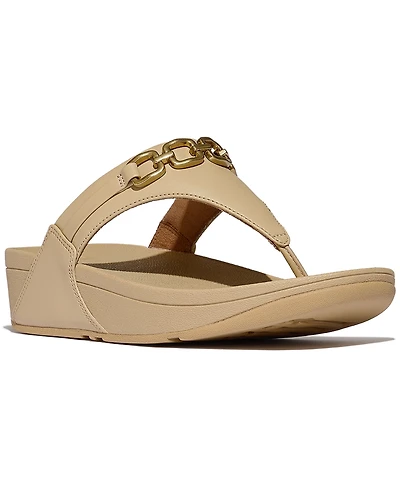 FitFlop Women's Lulu Square-Chain Leather Toe-Post Wedge Sandals
