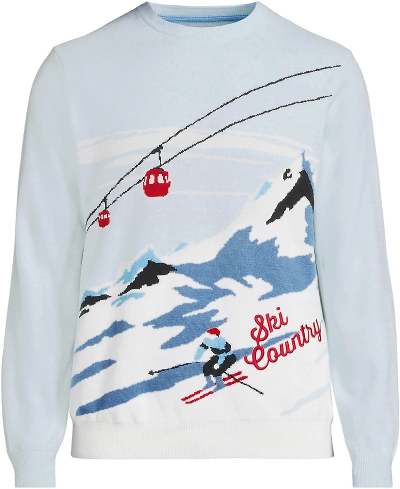 Lands' End Men's Long Sleeve Fine Gauge Holiday Crew Neck Sweater