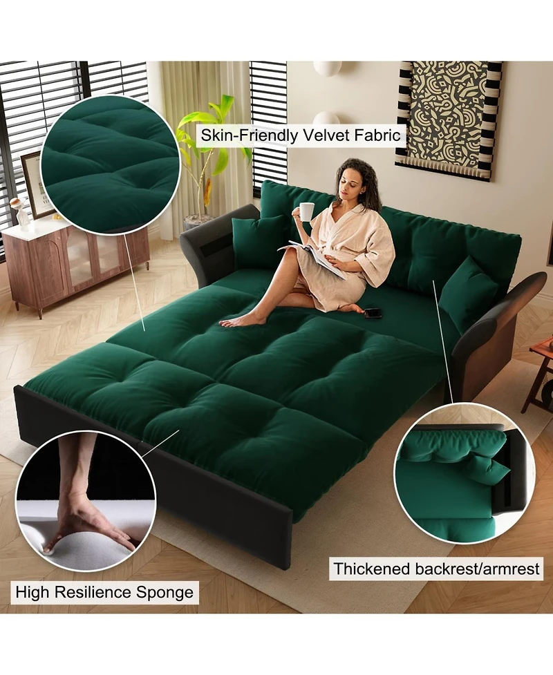 Streamdale Furniture 74.8" Queen Pull Out Sofa Bed, 3-in-1 Convertible Sleeper Tufted Sofa with 2 Pillows, Green