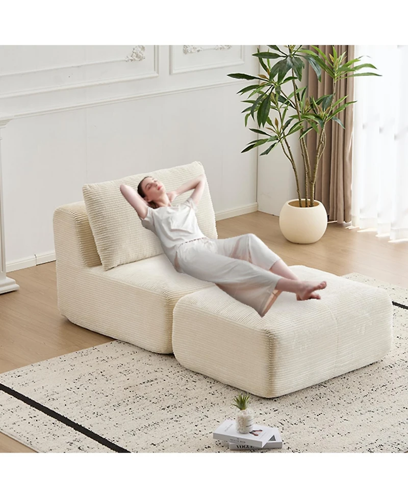 Streamdale Furniture Modern Memory Foam Sofa, Single Chaise, Pet-Friendly, Corduroy, Beige