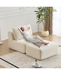 Streamdale Furniture Modern Memory Foam Sofa, Single Chaise, Pet-Friendly, Corduroy, Beige