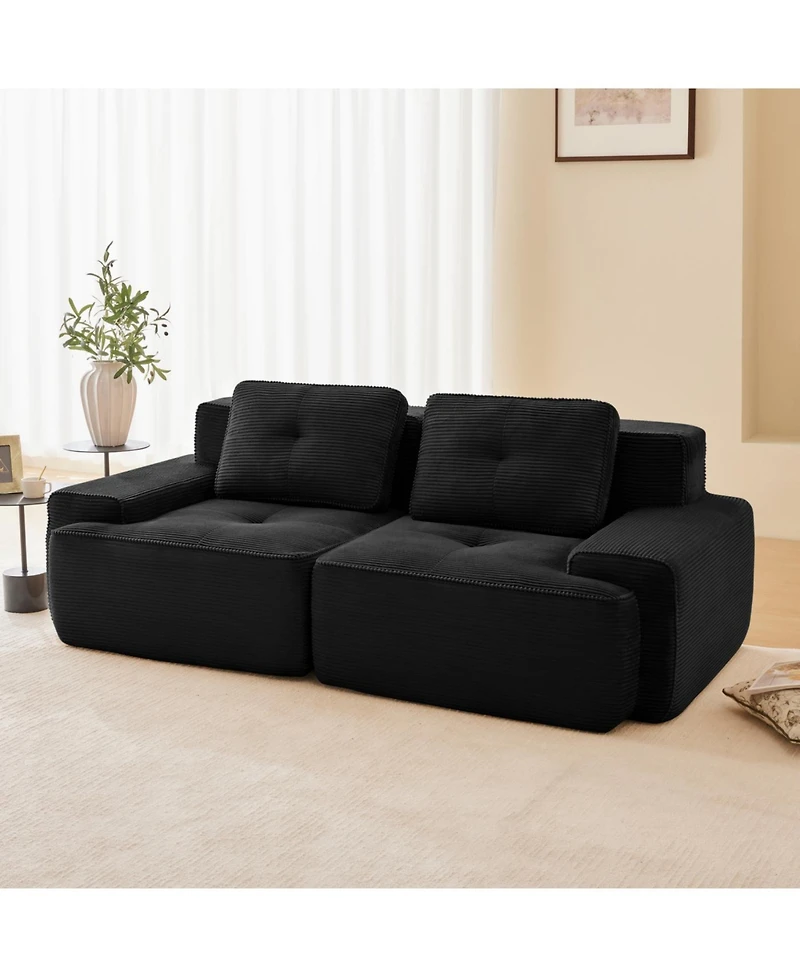 Streamdale Furniture Streamdale 82" Modern L-Shaped Modular Sectional Sofa, Corduroy Fabric, Black