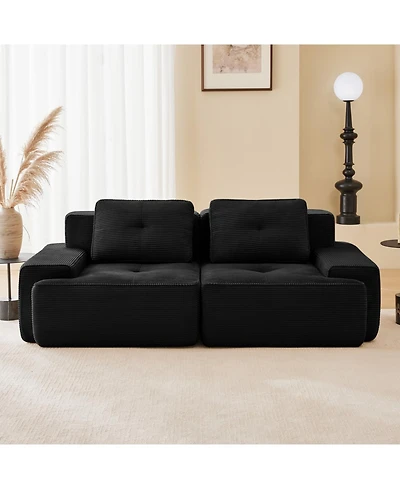Streamdale Furniture Streamdale 82" Modern L-Shaped Modular Sectional Sofa, Corduroy Fabric, Black