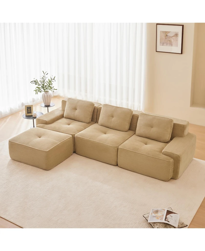 Streamdale Furniture Modern L-Shaped Corduroy Sectional Sofa with Movable Ottoman