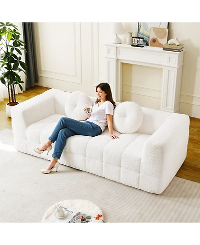 Streamdale Furniture Modern Boneless Couch with Two Throw Pillows, Checkered Fabric Sofa