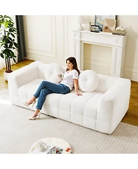 Streamdale Furniture Modern Boneless Couch with Two Throw Pillows, Checkered Fabric Sofa